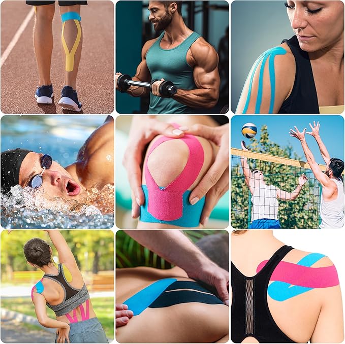Kinesiology Tape 6 Rolls, Waterproof Kinetic Tape Muscle Tape for Injured Muscle Recovery & Joints Support, 2 Inch x 16.4 Feet Roll (Multicolour)