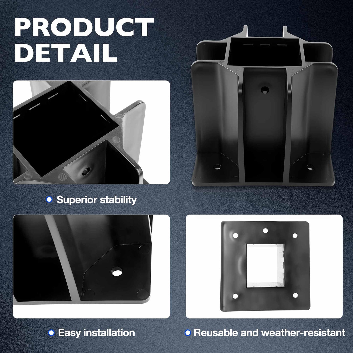 4PCS Black Safety Base Boot - Guardrail Base with Toeboard Slots - Reusable Fall Protection Accessories for Residential & Commercial Construction