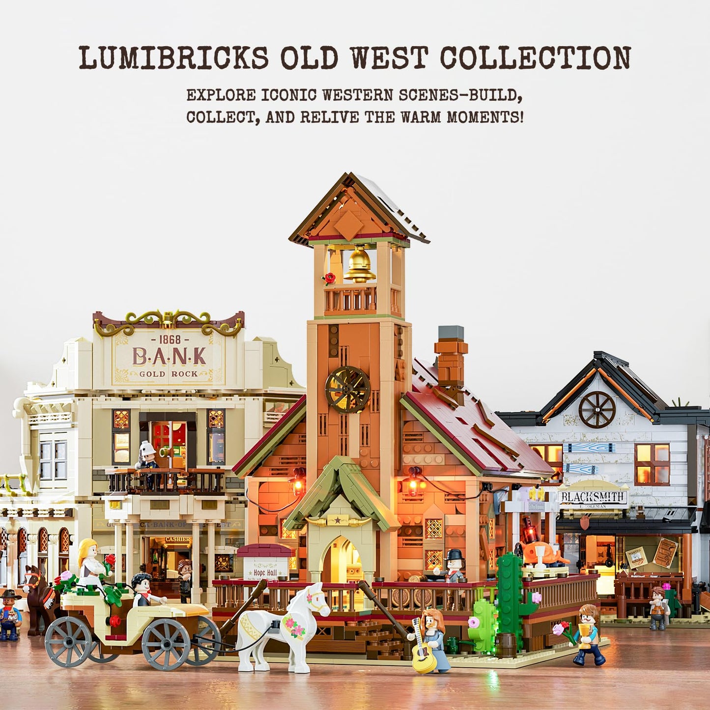 Lumibricks Old West Meeting Hall Lighting Building Bricks Set - 2556 Pcs Western Hope Hall Light Construction Building Model Set for Adults and The Old West Lovers