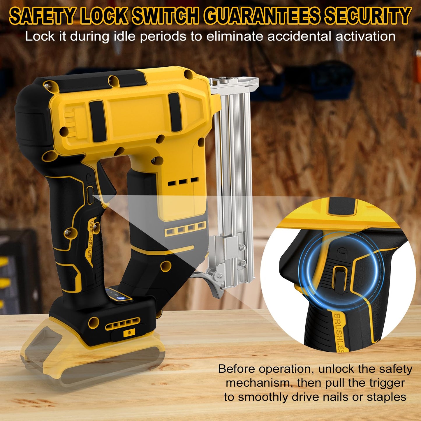 18 Gauge Cordless Brad Nailer & Staple Gun for Dewalt 20V MAX Battery, 2-in-1 Battery Powered Nail Gun with 2000 Nails, Electric Nail Gun for Woodworking, Framing, DIY & Home Improvement (No Battery)