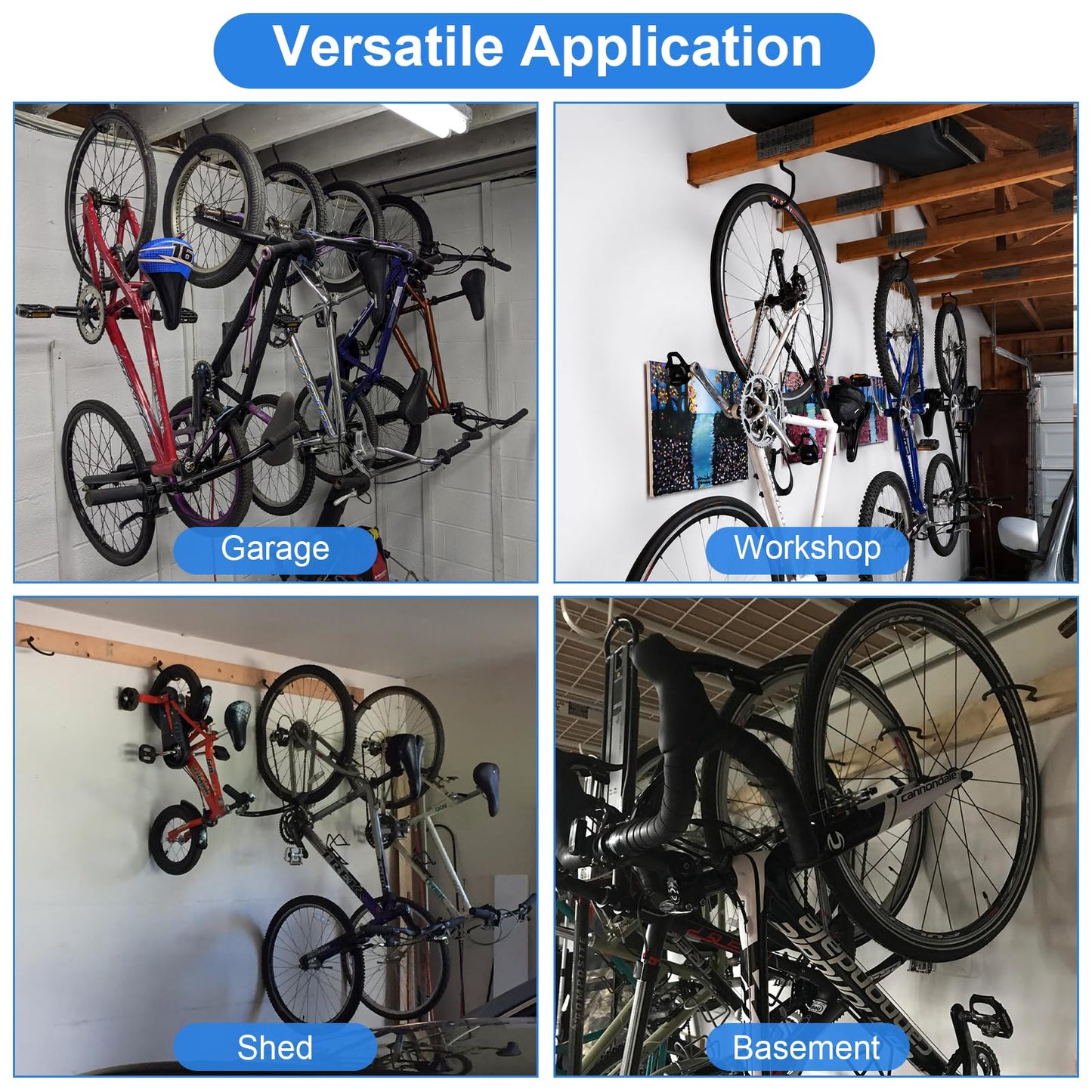 Garage Hooks Heavy Duty, Bike Hooks for Garage Wall Ceiling Mount, 100lbs Capacity Carbon Steel Bicycle Hangers with Anchors, Wide Opening Utility Storage Hooks for Mountain Road Bike Ladder 2 Pack