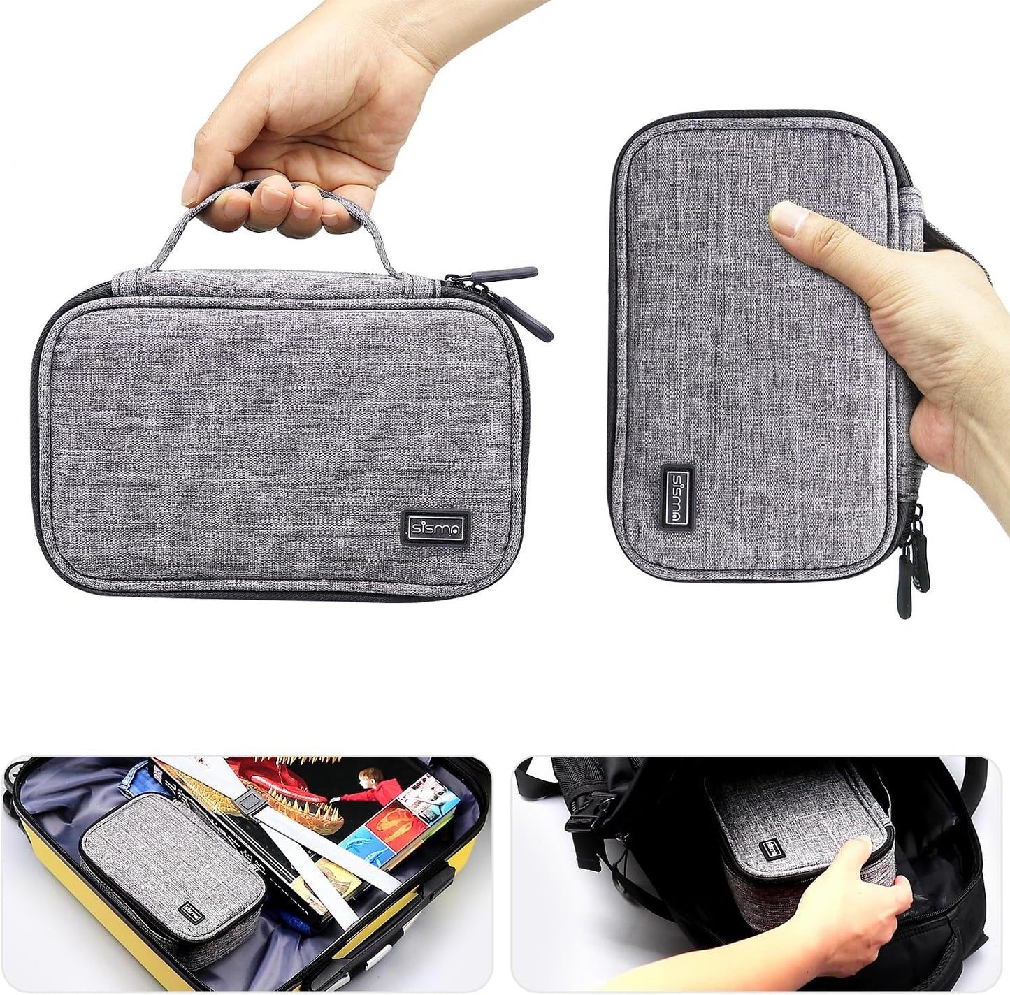 sisma Travel Electronics Organizer Small Carrying Case for Cables Phone Chargers USB Plugs Power Cords Earbuds Adapter
