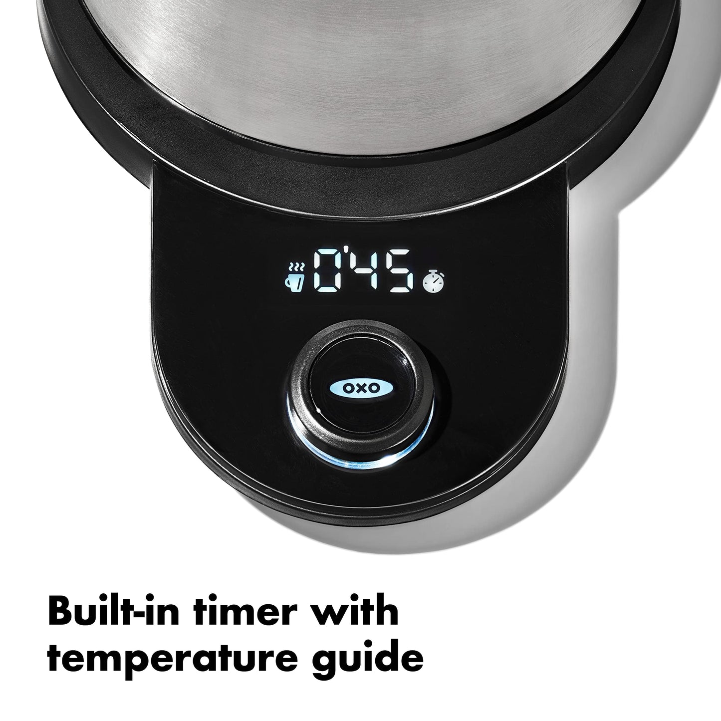 OXO Brew Adjustable Temperature Pour Over Kettle, 1 L, Gooseneck Electric Kettle, Stainless Steel with Timer