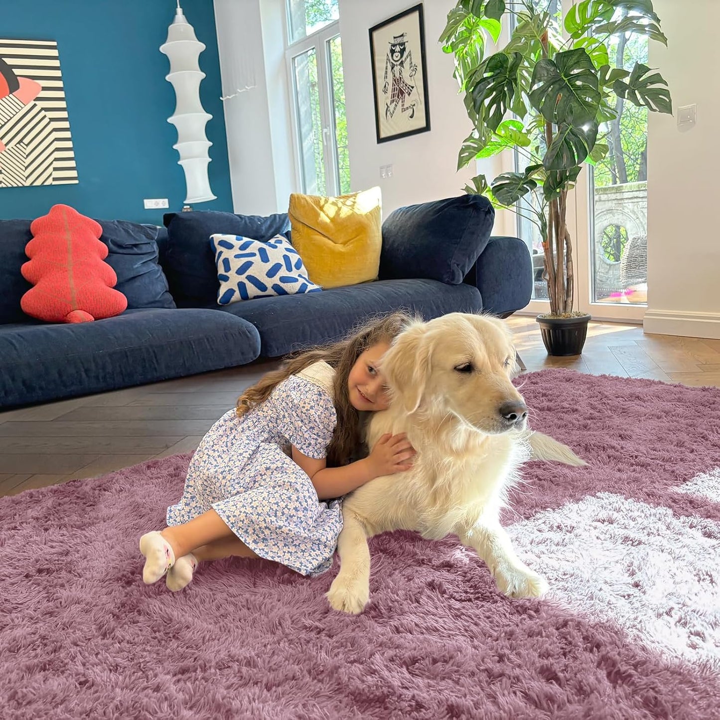 OLANLY Soft Fluffy Shaggy Bedside Rug - 3x5 Machine Washable Indoor Carpet for Kids & Nursery | Blush