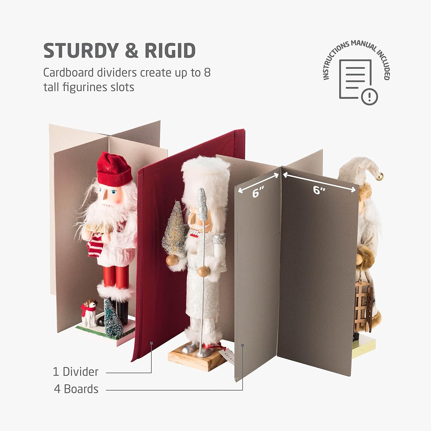 ZOBER Nutcracker Storage Containers - Christmas Ornament Box for 8 Figurines & Decorations - Red
