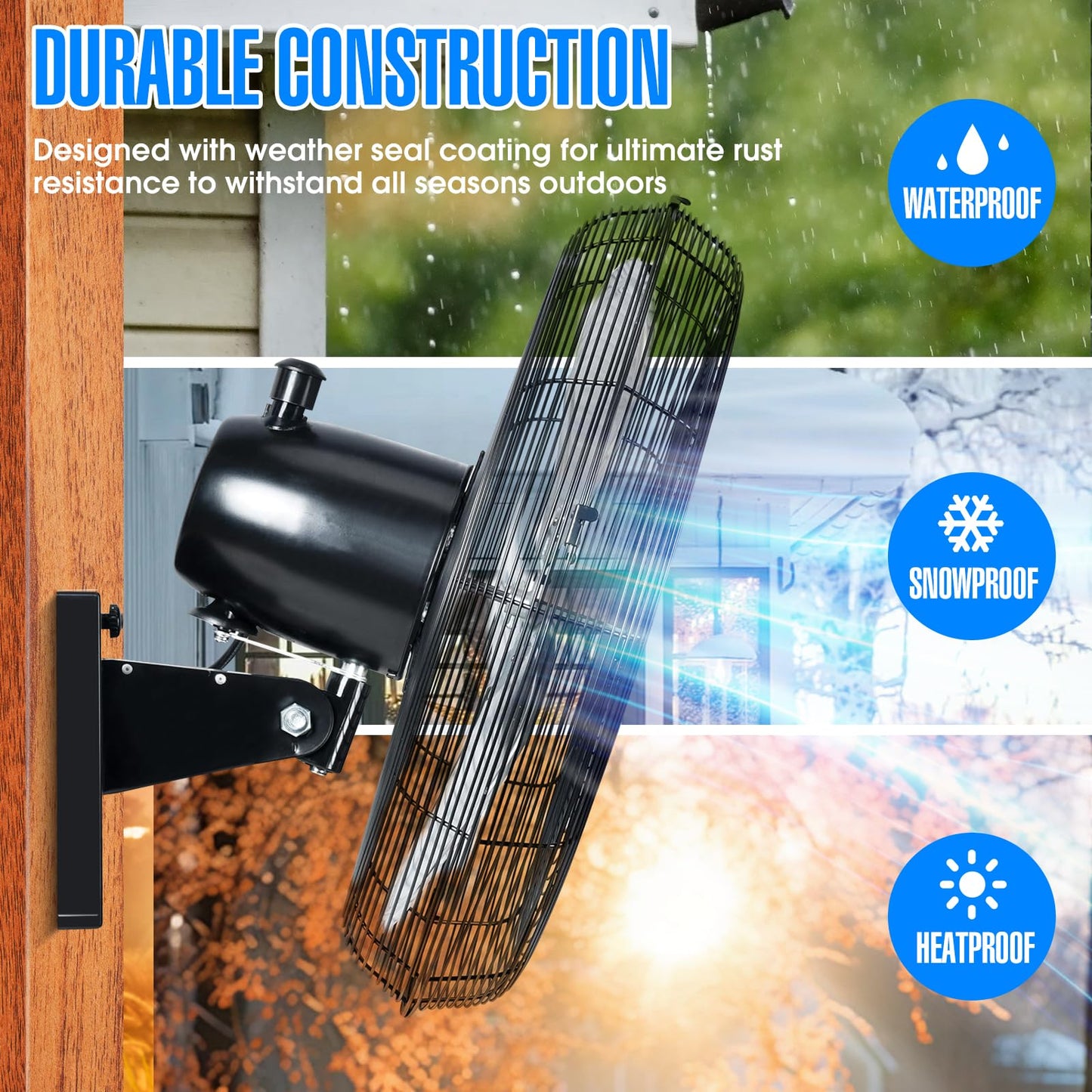iLiving 20" Outdoor Oscillating High Velocity Wall Fan with 4750 CFM Heavy Duty Weatherproof Motor, Variable Speed Adjustment for Workshop, Garage, Patios, Commercial and industrial, 20 inch,Black