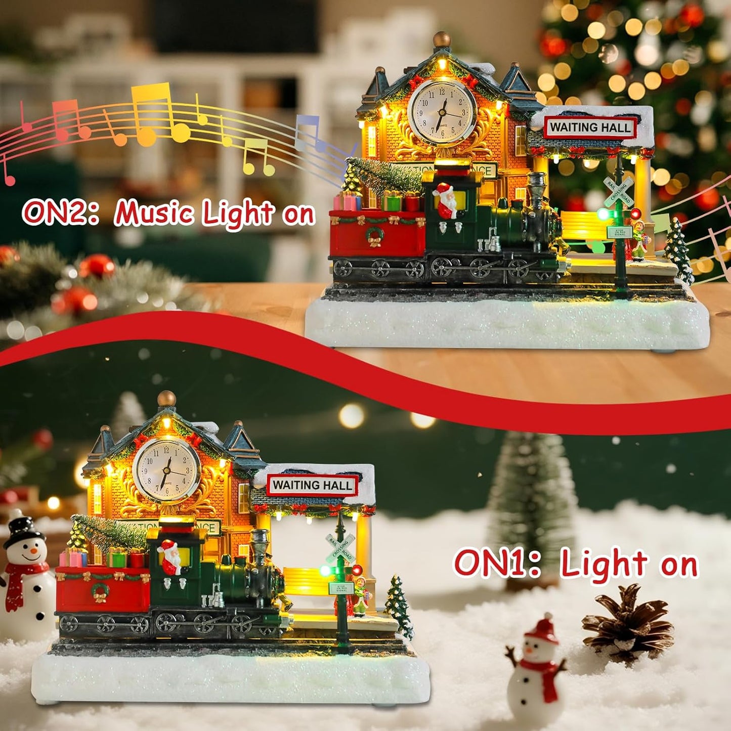 VCUTEKA Animated Christmas Village Train Station - Lighted Musical Santa Display for Holiday Décor