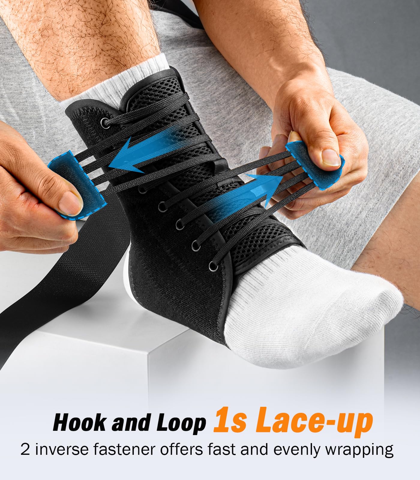 WHCOOL Slim-Fit Ankle Brace for Sprained Ankle, Quick Lace Up Ankle Support for Women Men with 2 Auto-Shaped Pads, Air Fabric Cool Ankle Stabilizer for Injury Recover, Running,Sports, M(12”-13”)