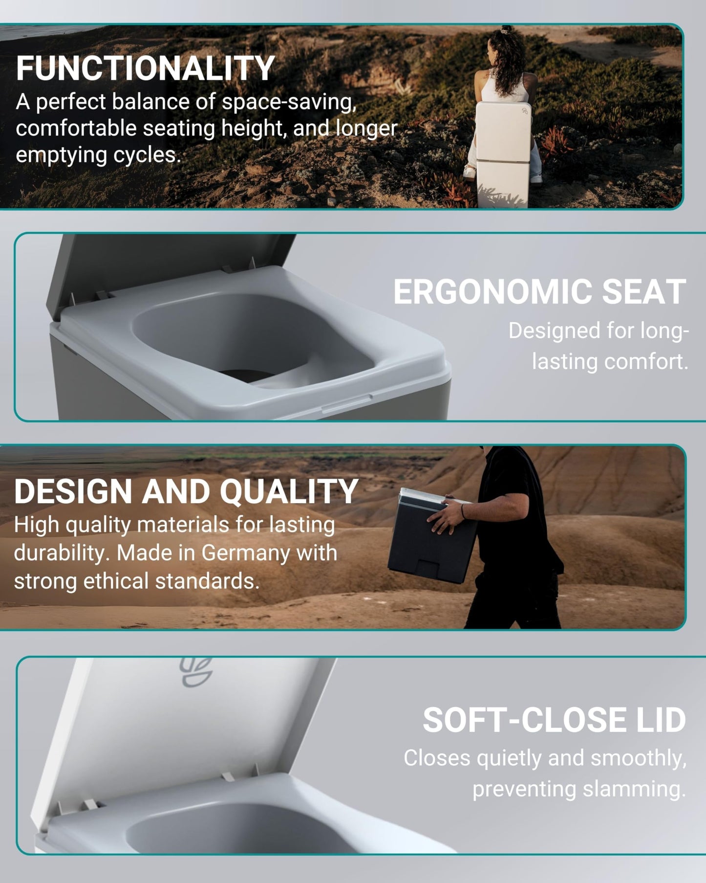 TRELINO Composting Toilet Evo M White, Portable Toilet for Camping & Outdoor, Odorless, 1.3 gal & 2.1 gal Capacity, 13 x 15.4 x 14.2 inches