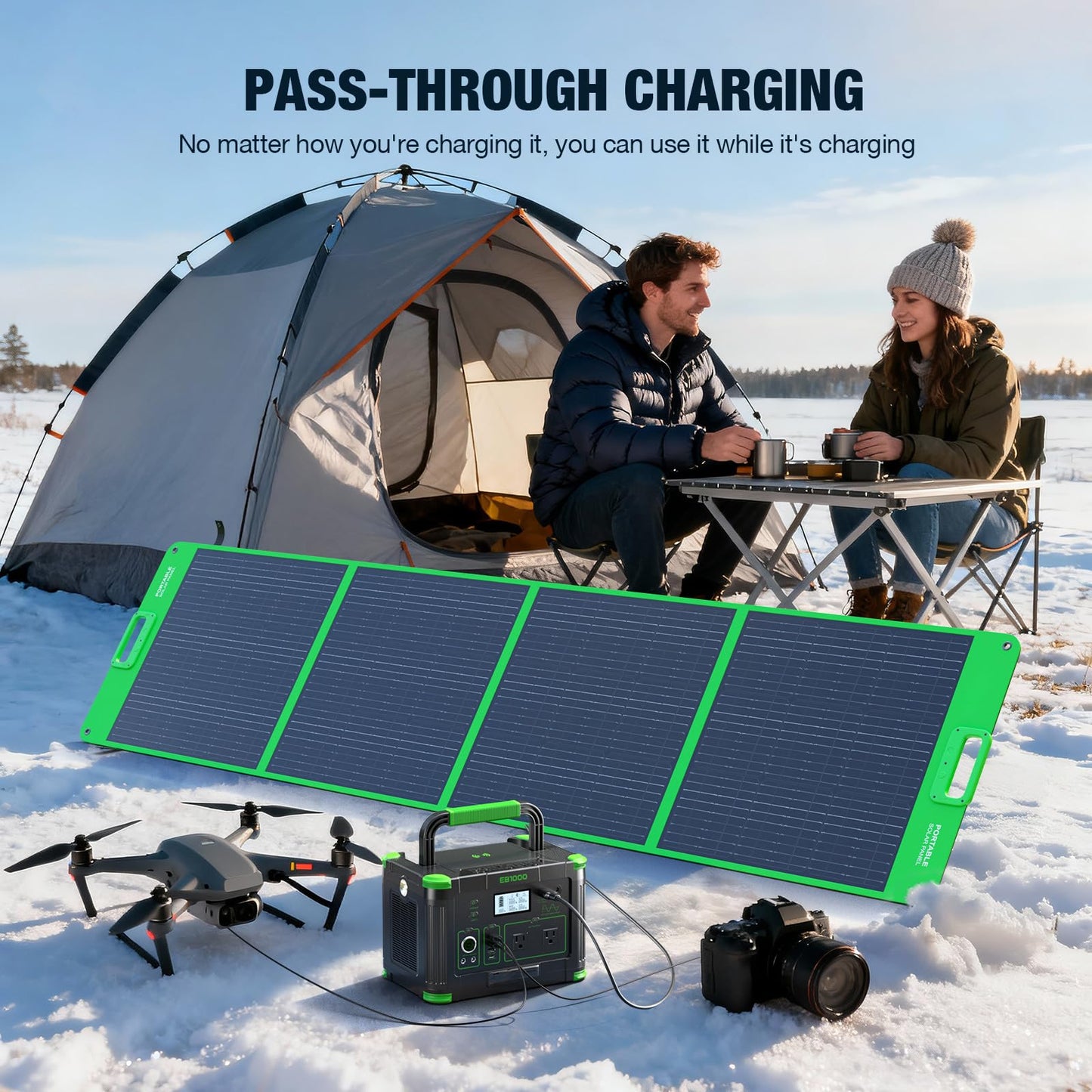 Portable Power Station 1000W, 999Wh Solar Generator, 110V Pure Sine Wave AC Outlets, 60W USB-C PD Fast Charging, 10 Ports for Outdoor Camping RV Van Home Backup Emergency Off-Grid Living（2000W Peak）