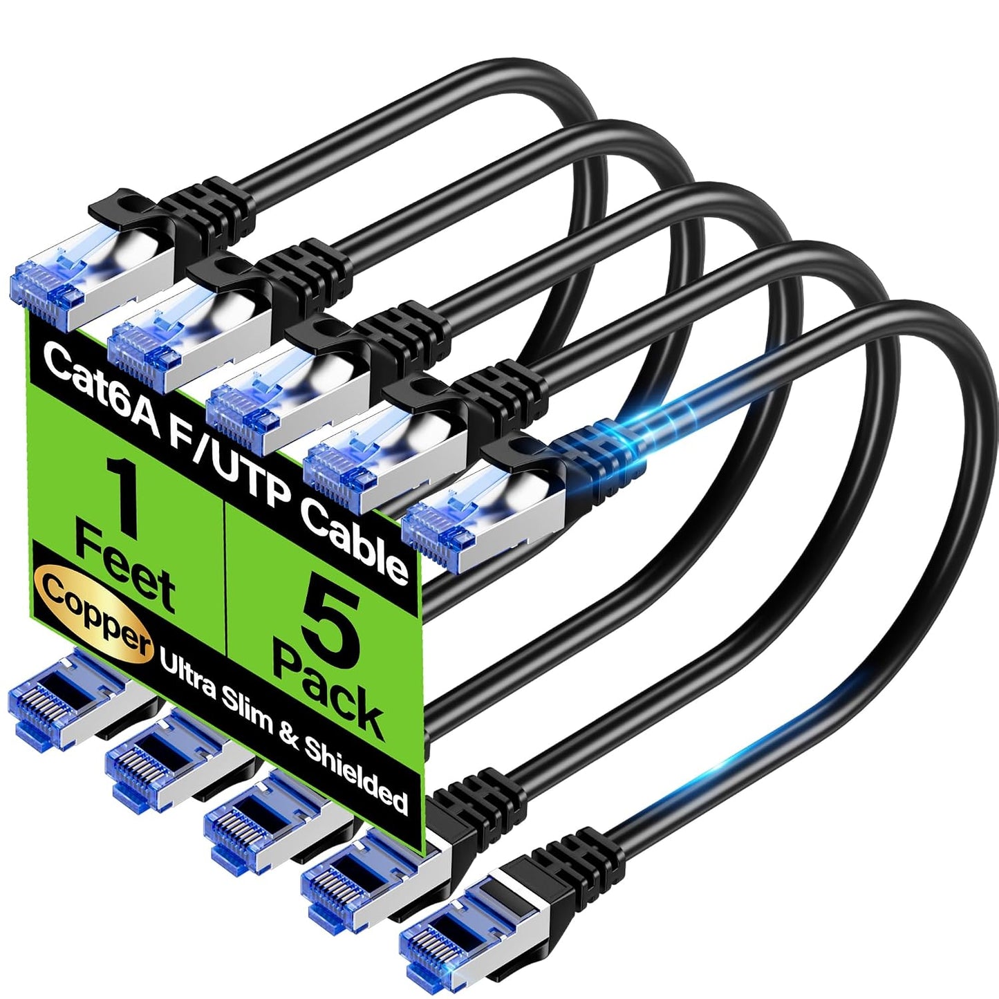 TuokaJu Cat6A 10Gbps 1 (5 Pack), 6, 28AWG Cat6 6a Ethernet Cable Shielded ft Slim Shielded (F/UTP) Ethernet Cable Cat