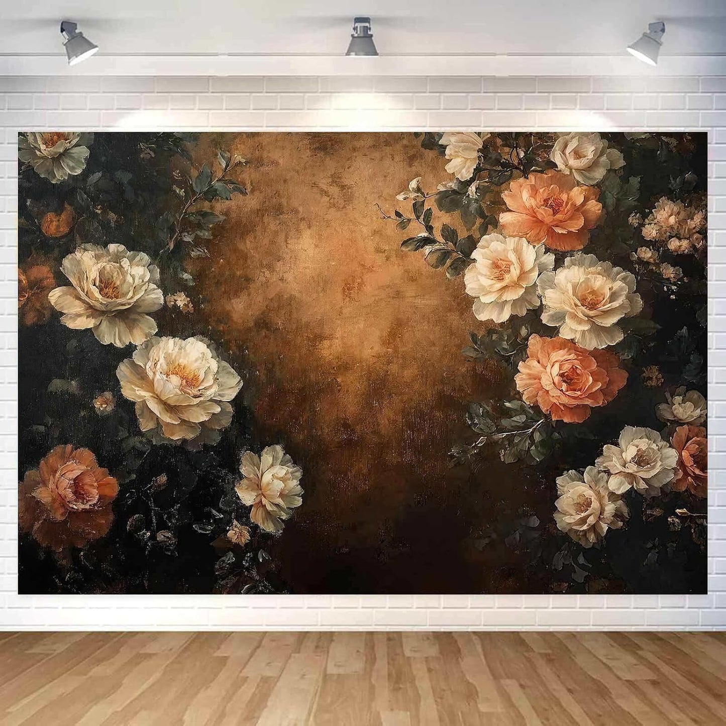 Drgilau 12X10ft Brown-2 Vintage Floral Photography Backdrop, Retro Oil Painting Flowers Photography Backdrop Abstract