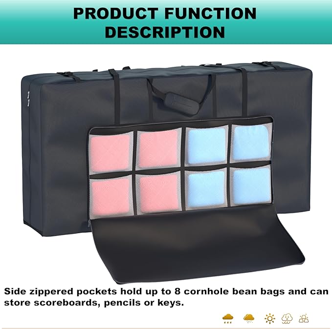 Cornhole Carrying Case, Cornhole Bag Tote Fits 4' x 2' Regulation Size Board, Heavy duty 600D Waterproof Oxford Fabric, Large Pockets for Cornhole Outdoor Games,Only Bag.