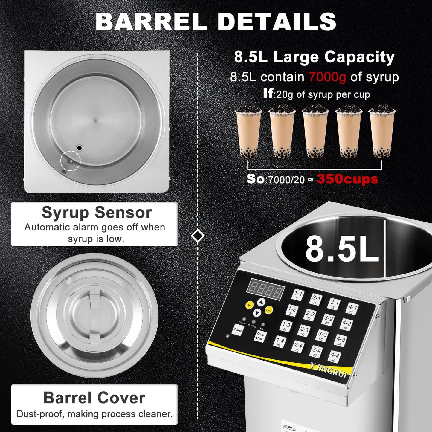 YJINGRUI Fructose Dispenser, Brushed Stainless Steel Fructose Machine, Fructose Dispenser Machine (8.5L 110V 16Groups)