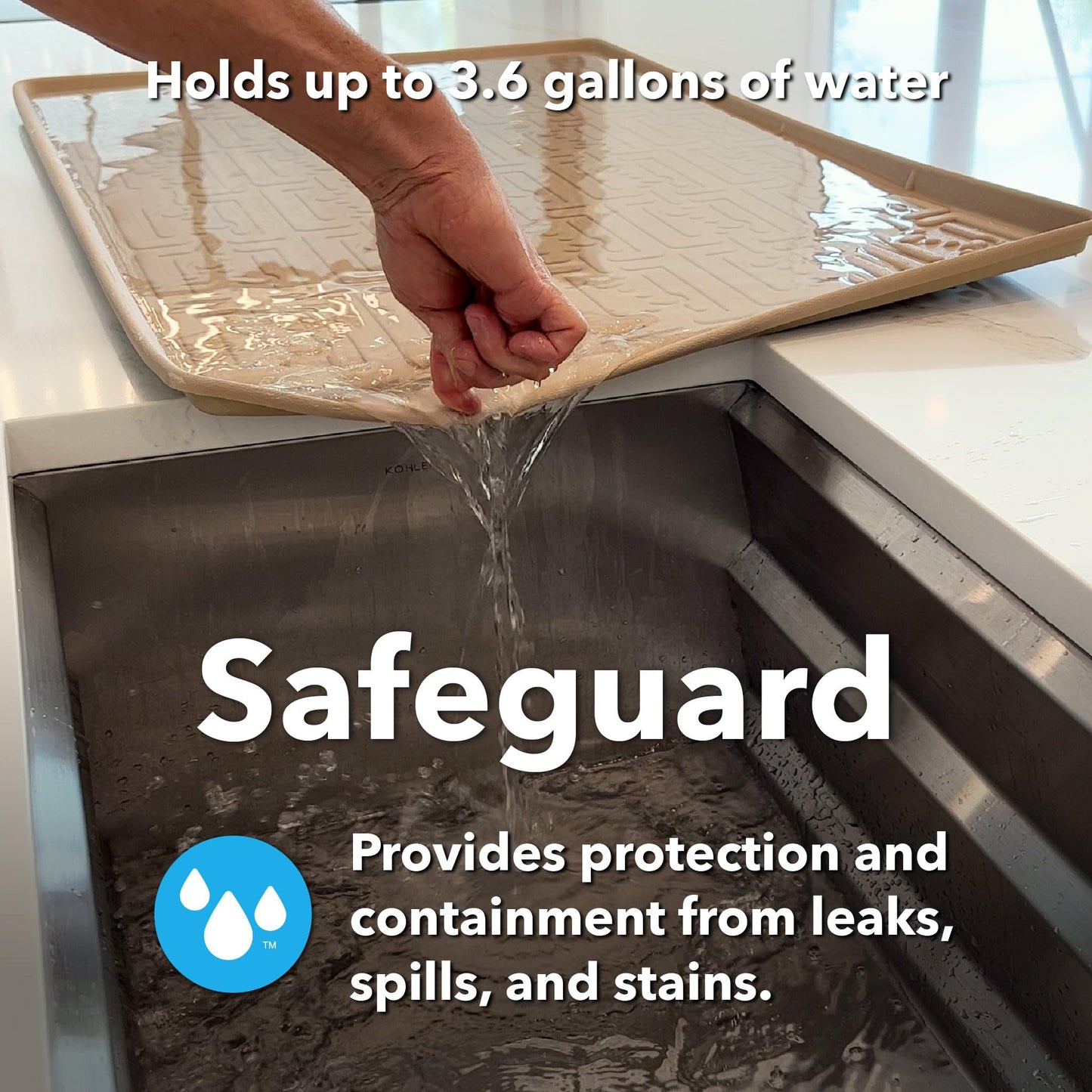 XTREME MATS Waterproof Undersink Mat (Grey 28" 1/4 x 22 1/4) Cabinet Base Liner for Kitchen & Laundry Cabinets Catches Leaks Prevents Damage Flexible Sink Driptray