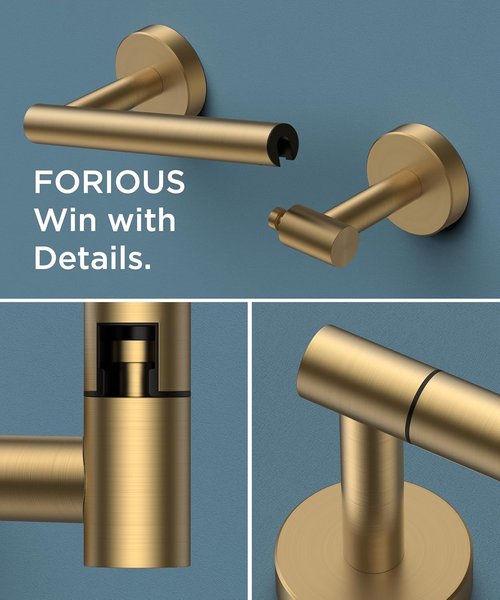 FORIOUS Toilet Paper Holder - Rustproof Double Post Pivoting Design for Bathroom | Brushed Gold & Matte Black
