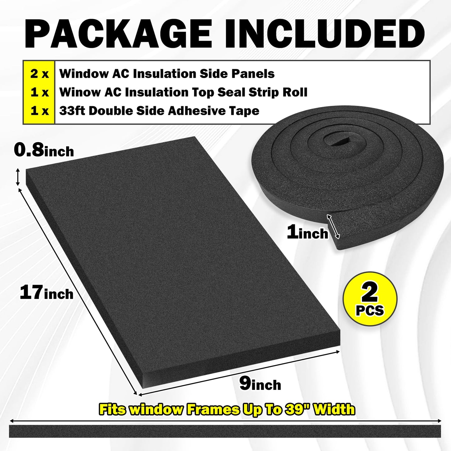 Window Air Conditioner Insulated Foam Side Panels,Weatherproof Window Ac Foam Insulation Kit Block Hot/Cold Air, Reduce Noise & Energy Costs, Universal Fit Most 5000-15000 BTU Air Conditioners Unit