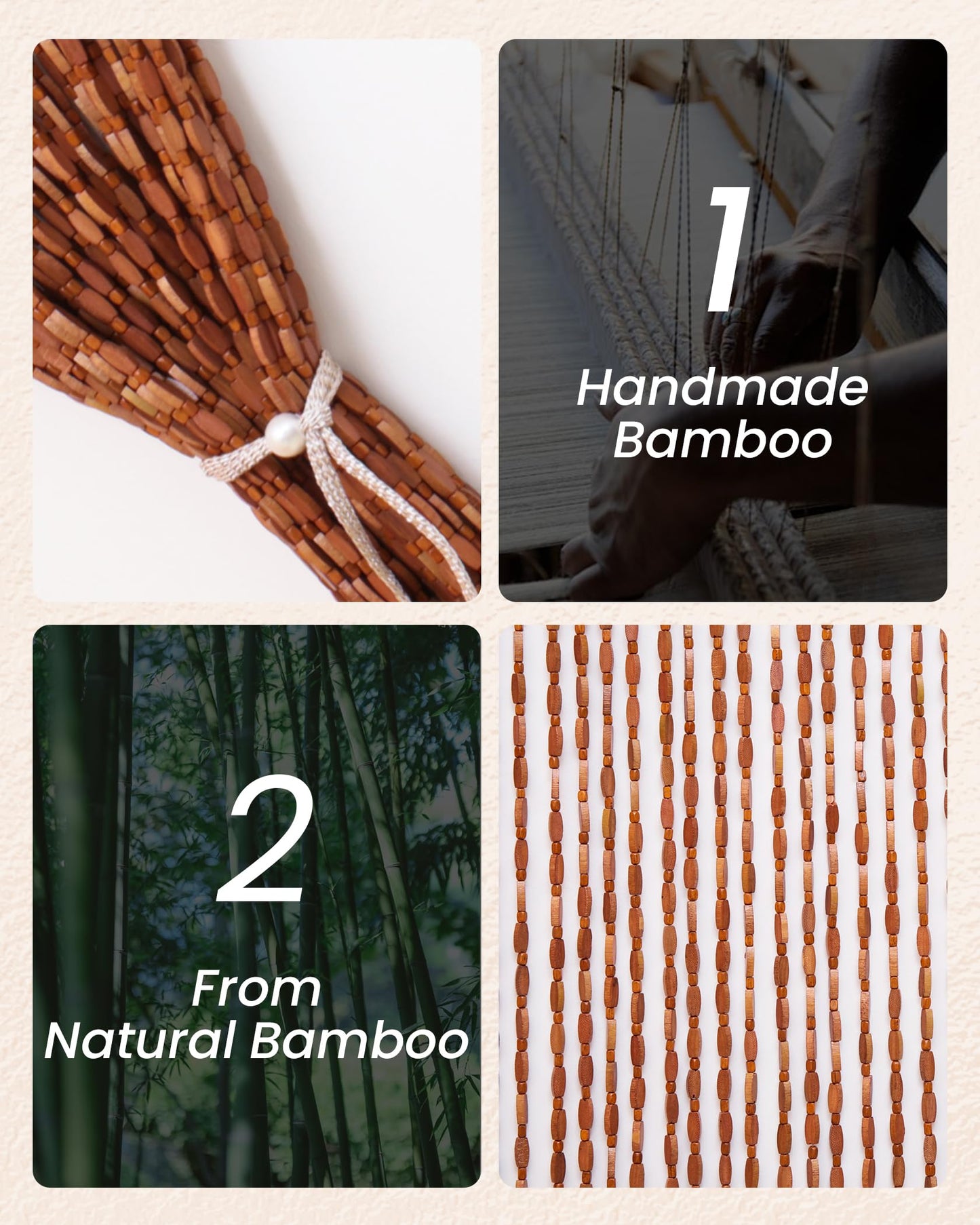 Ezcasch 52 Strands 35.4" x 79" Bamboo and Wood Beaded Curtain for Doorway Handmade Natural Doorway Beads Bohemian Bamboo and Wooden Room Devider Hanging Boho Beaded Curtain,Brown