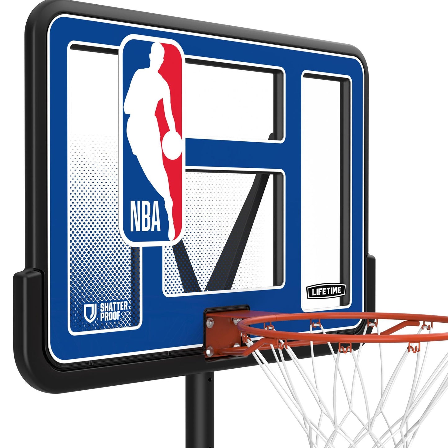 Lifetime NBA League Edition Portable Basketball Hoop, Adjustable Height 7.5-10 Ft, 44 Inch Shatterproof Fusion Backboard, Base with Wheels