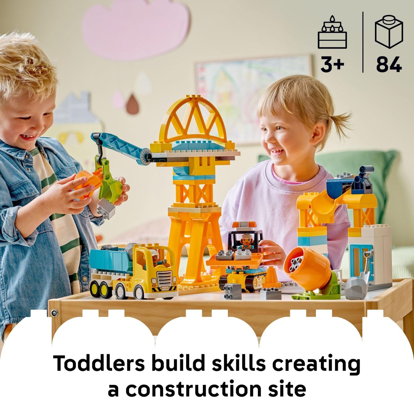 LEGO DUPLO Town 3 in 1 Construction Site and Vehicles Toys for Toddlers - Pretend Play Set for Boys & Girls, Ages 3+ - Building Blocks for Fine Motor Skills Practice - Gift for Birthdays - 10476