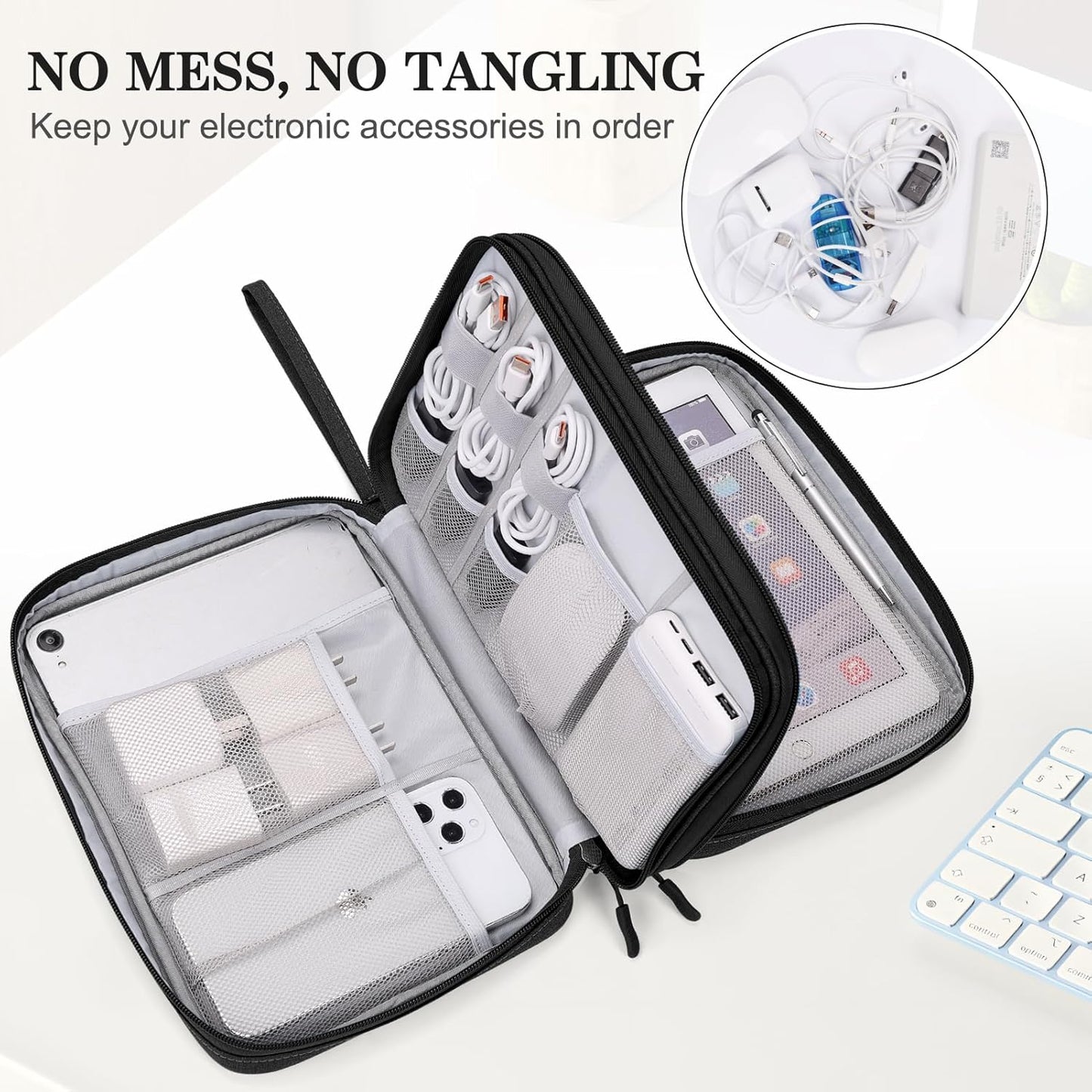FYY Electronic Organizer, Extra Large Travel Cable Organizer Bag Pouch Portable Waterproof Double Layers All-in-One