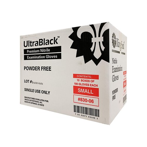 KingSeal 1000 Count UltraBlack Nitrile Exam Gloves, Medical Grade, Powder Free, Size SMALL, 4 MIL, Textured Fingertips, Made in Malaysia - 10 Boxes of 100 Gloves