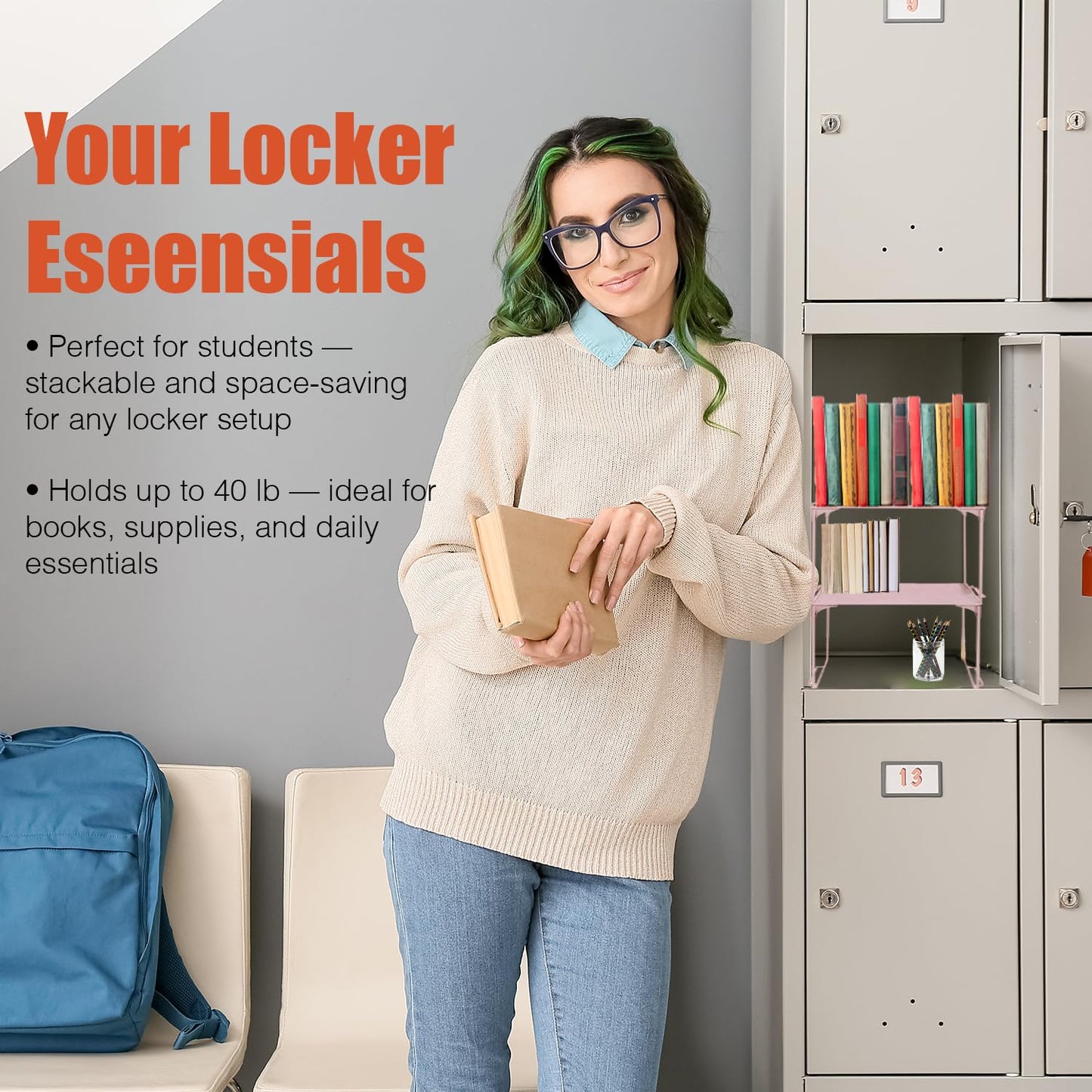 Piffny Versatile Metal Mesh Organizer Shelf, Stackable, for Standard Size School Lockers, Also for Gym and Work Lockers, or Even Kitchen Cabinets & Under Sink Organization