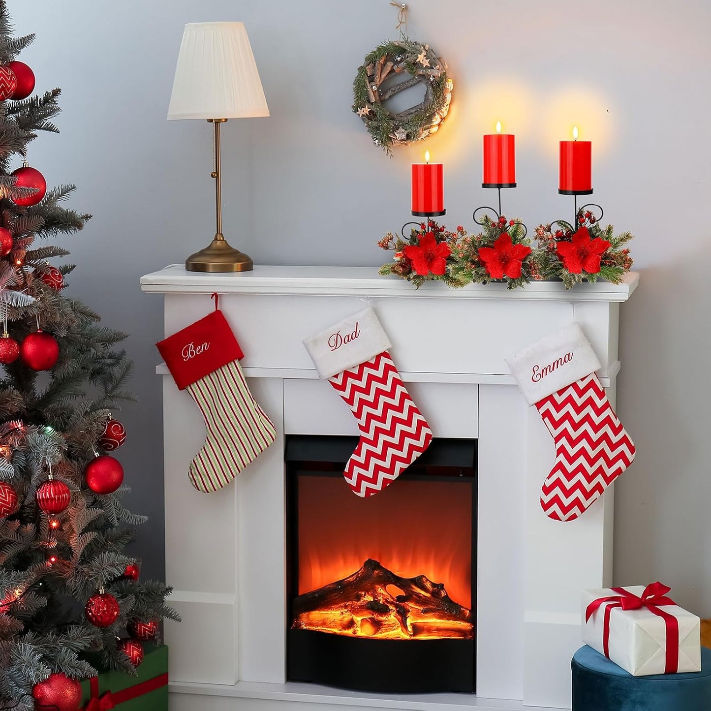 Yunlly Christmas Candle Holder Set - 3 LED Battery-Operated Poinsettia Centerpieces for Home Decor