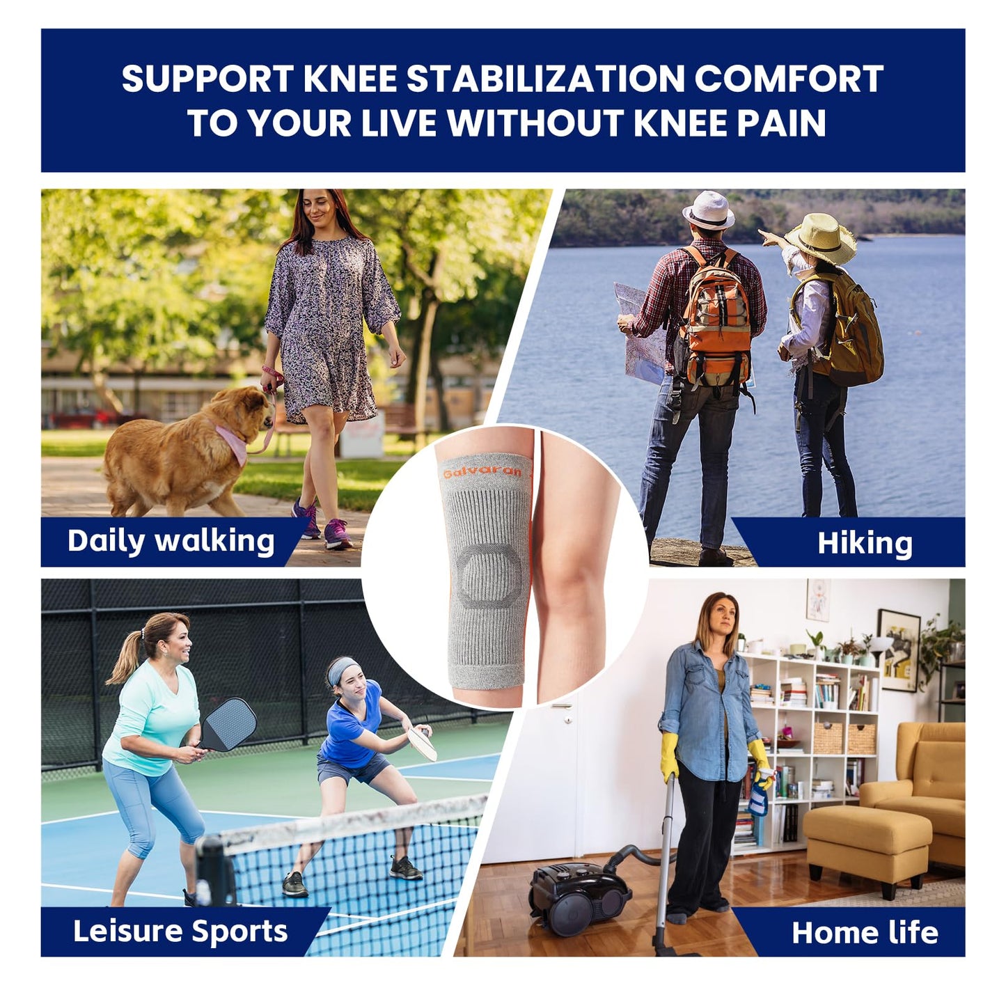 Galvaran Compression Knee Brace for Women & Men – Knee Support Sleeve for ACL, MCL, Meniscus Pain Relief, Joint Swelling & Injury Recovery | Skin-Friendly Anti-Slip Design | Daily Use & Sports