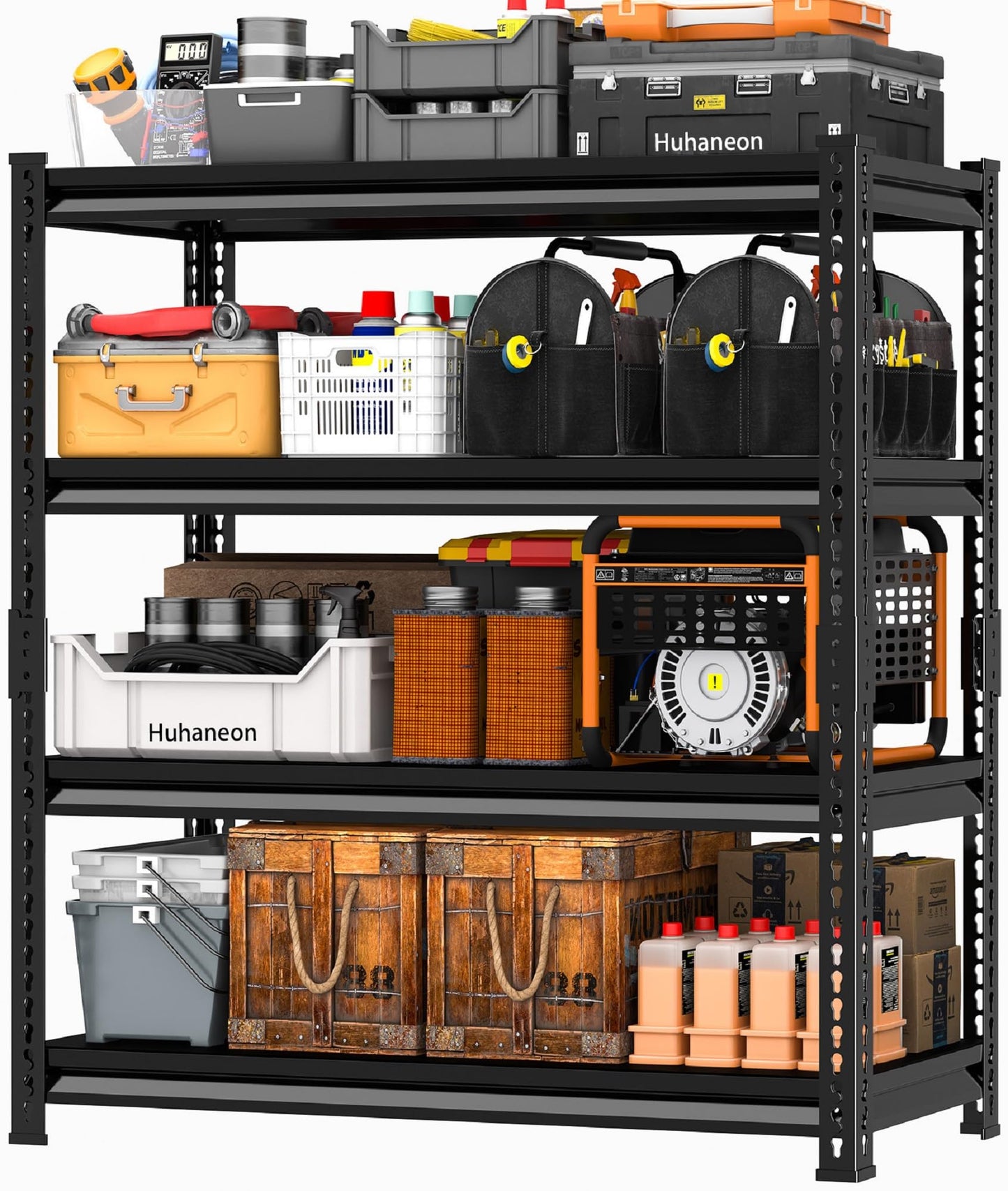 Huhaneon Utility Storage Garage Shelving - 48'' Wide 2,000 Lbs Heavy Duty 4 Tier Metal Shelves Adjustable - Freestanding Rack Units for Basement Kitchen Pantry - Black 48" W x 16" D x 72" H