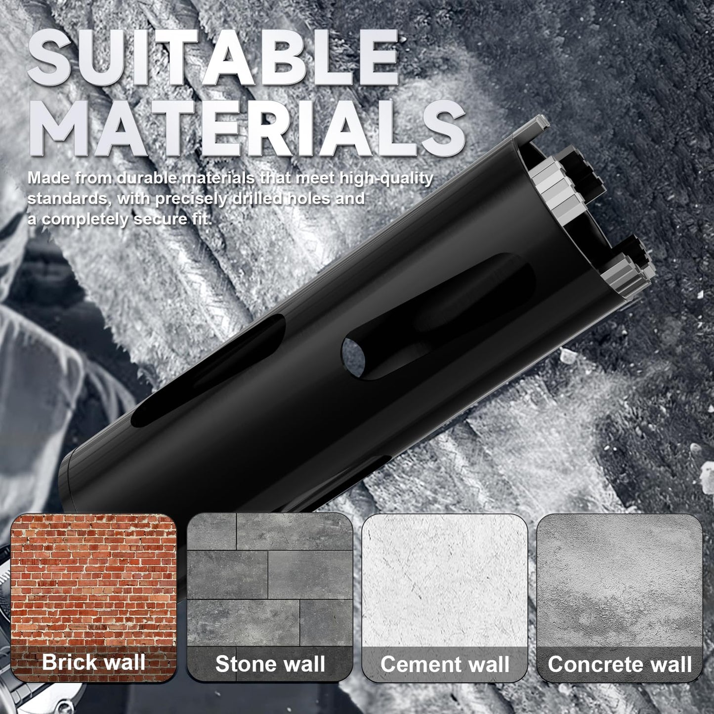 Diamond Core Drill Bit 6-3/8"(162mm) with Pilot Bit & Adapters (SDS Plus & Hex) – Upgraded Welded Segments, 8.6" Depth – for Concrete, Solid Brick, Hollow Brick, Masonry & More