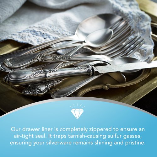 Hagerty Zippered Flatware Storage Drawer Liner –Tarnish Preventative Silverware Organizer, Large Container, Cutlery Holder, and Utensil Keeper Bag, Made in USA, Kosher Certified,Blue, 19" x 12" x 2.5"