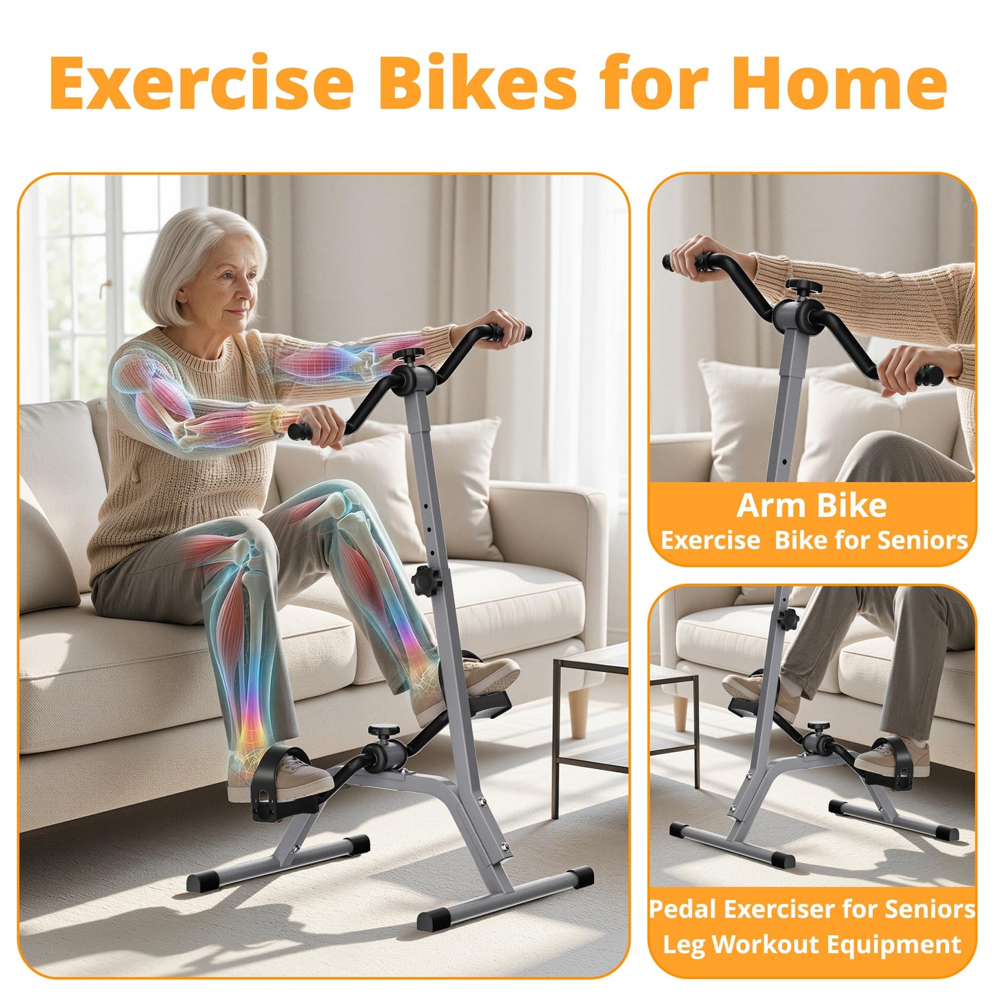 Adjustable Legs Arms Pedal Exerciser Bike for Seniors - Hand Arm Leg and Knee Therapy, Stroke Recovery, Portable Fitness Equipment for Total Body Workout Cardio Exercise - Great Gift for Elderly Rehab