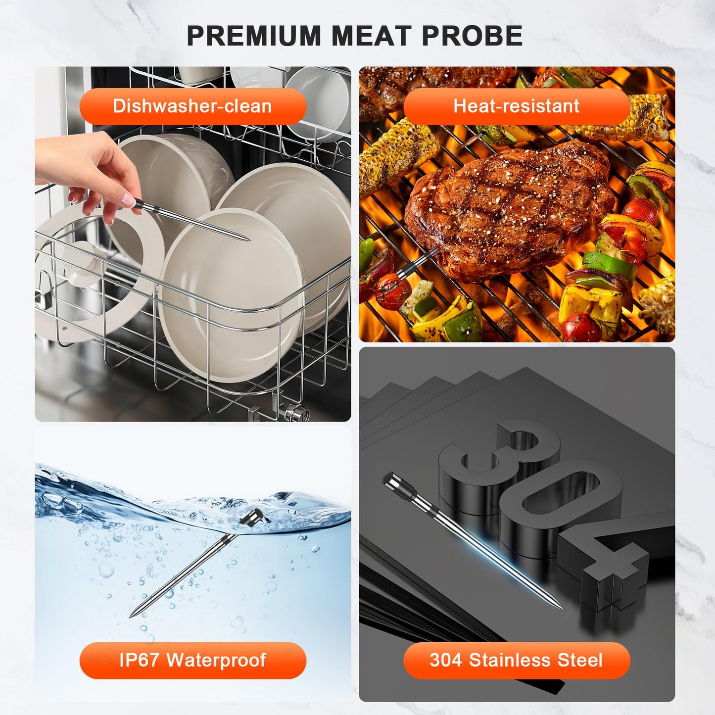 TASTYTI Wireless Meat Thermometer Digital with 4 Probes - 800FT Bluetooth Food Cooking Thermometer, Dual Sensors with NIST Certified Accuracy, Standalone Base for Kitchen Grill BBQ Oven Smoker