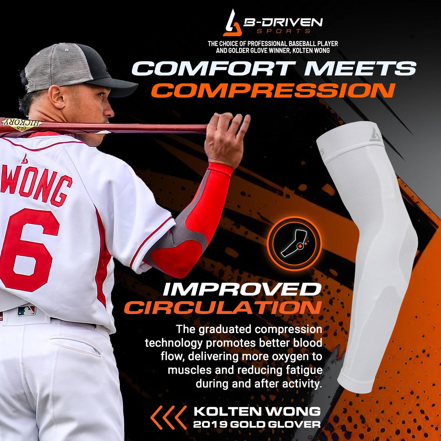 B-Driven Sports Enhanced Compression Sleeves - Arm Sleeves for Men & Women with Medical Grade Compression 20-30 mmHg for Basketball, Baseball, Football, Volleyball, Weightlifting, Golf, Running - Pair