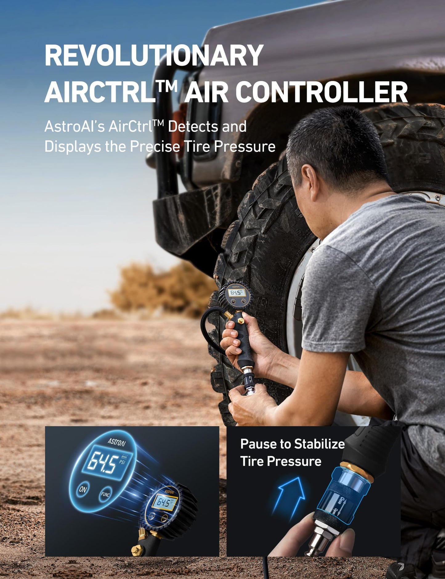 AstroAI T6 Offroad Air Compressor, 12 V Portable Air Pump with 7.06 CFM, AirCtrl, ¼ NPT Quick Connector, Heavy-Duty Truck Tire Inflator, Max 150 PSI for 4 × 4 SUV Vehicle RV ATV