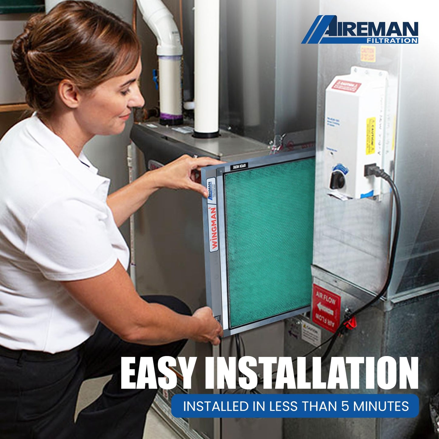 Wingman1 20x20x1 Polarized Media Electronic Air Filter - High Air Flow - Homeowner Installed - 1-Yr Supply of Replacement Pads - Simply Replace Your Current AC/Furnace Air Filter and PLUG IT IN!