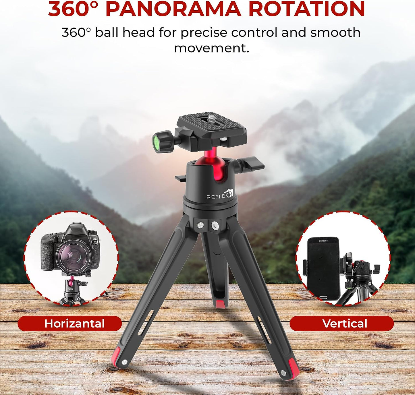 Reflex Camera 9" 360 1/4"-20 5Kg Metal Mini Tripod Desktop Tripod with Ball Head and Screw for DSLR Cameras