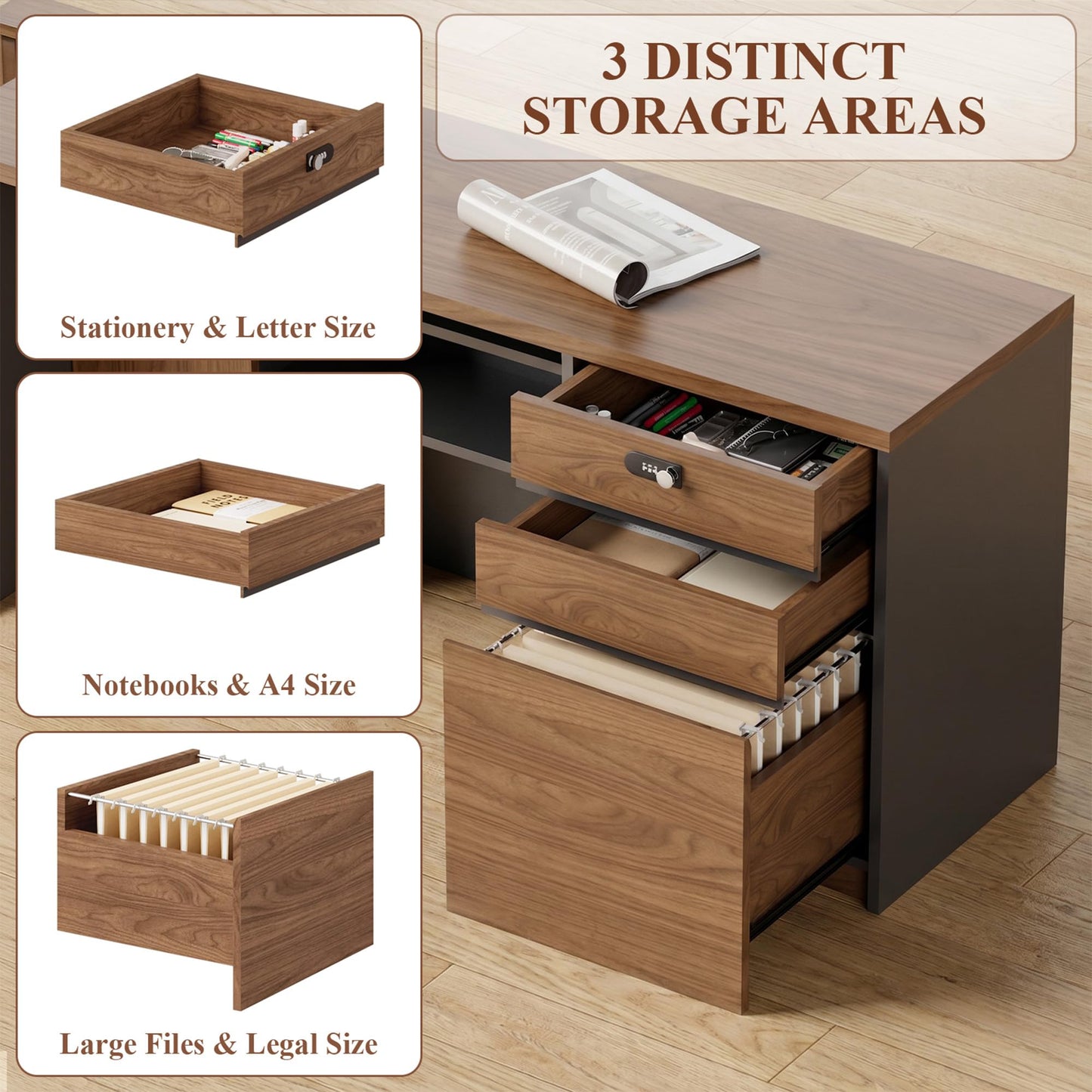ZIMASYA 79" L Shaped Executive Desk with File Cabinet Drawers Outlet USB, Dual-Motor Adjustable-Height Modern Executive Desk with Privacy Panel for Boss Managers Office Home Natural Wood & Grey
