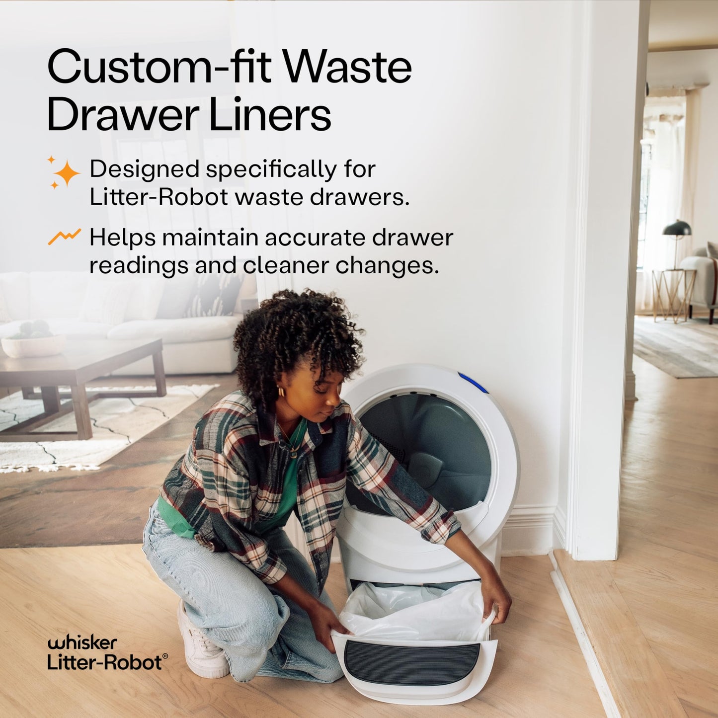 Litter-Robot Waste Drawer Liners by Whisker, 25 Pack - Litter Box Liners, Custom Fit for Litter-Robot, 9-11 Gallons of Capacity, Quick to Install and Easy to Empty