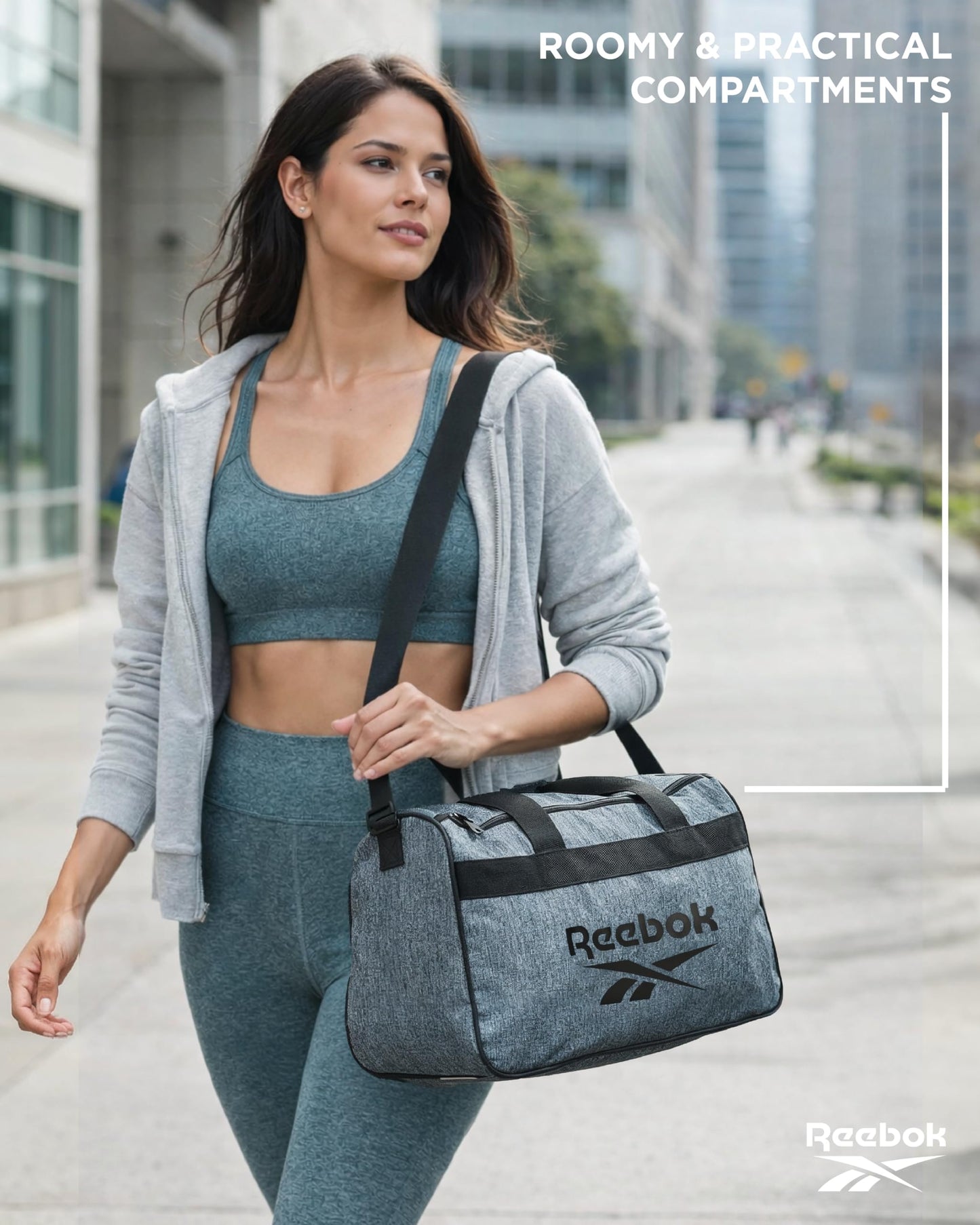 Reebok Duffle Bag - Carry On Gym Bag for Workout With Adjustable Shoulder Strap - Compact Travel Bags for Women and Men, Size One Size, Warrior II Light Grey