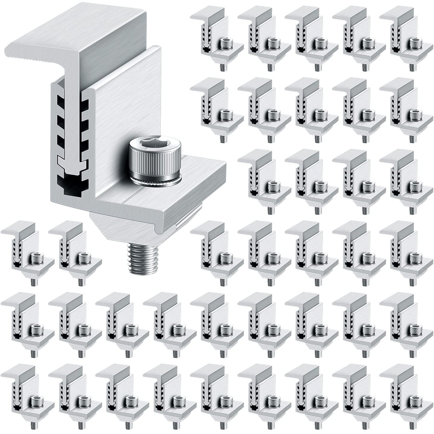Zhengmy 40 Pack Solar Panel End Clamp Mounting Z Bracket Mid Clamps Aluminum Rail End Clamps Clips Adjustable Panels Grounding Gutter Kit for Pv Mounting System Install Hardware Fasteners Accessory