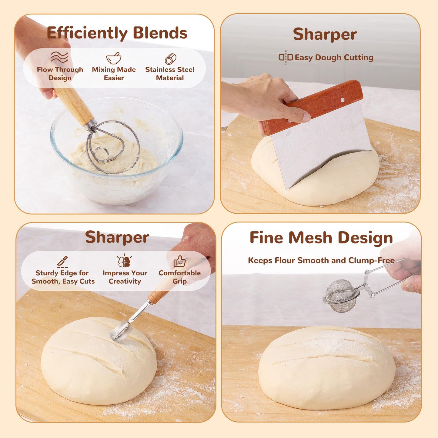 Sourdough Starter Kit, 9" Round and 10" Oval Banneton Bread Baking Supplies, Bread Making Tools Kit, Sourdough Proofing Basket, Sourdough Kit Gifts for Bakers Women Wife Mom