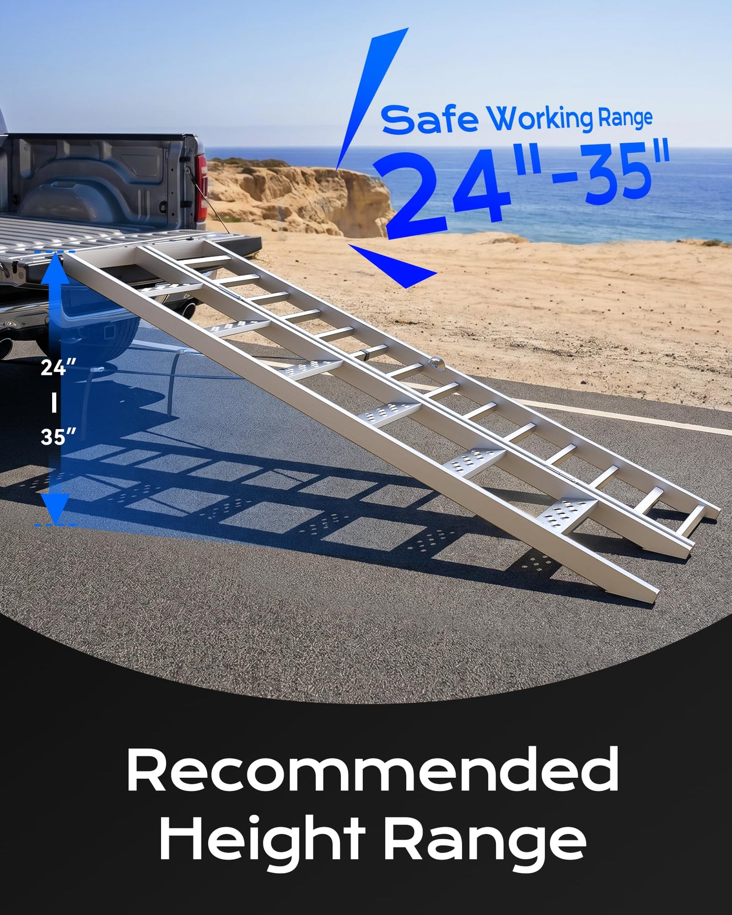 KOLOTOOL 81" Aluminum Motorcycle Loading Ramp with Walking Steps, 32.5" Wide Heavy Duty Folding Ramp for Trucks & Trailers, 900 lbs Bike Capacity & 400 lbs Person Support, Portable Loading Equipment