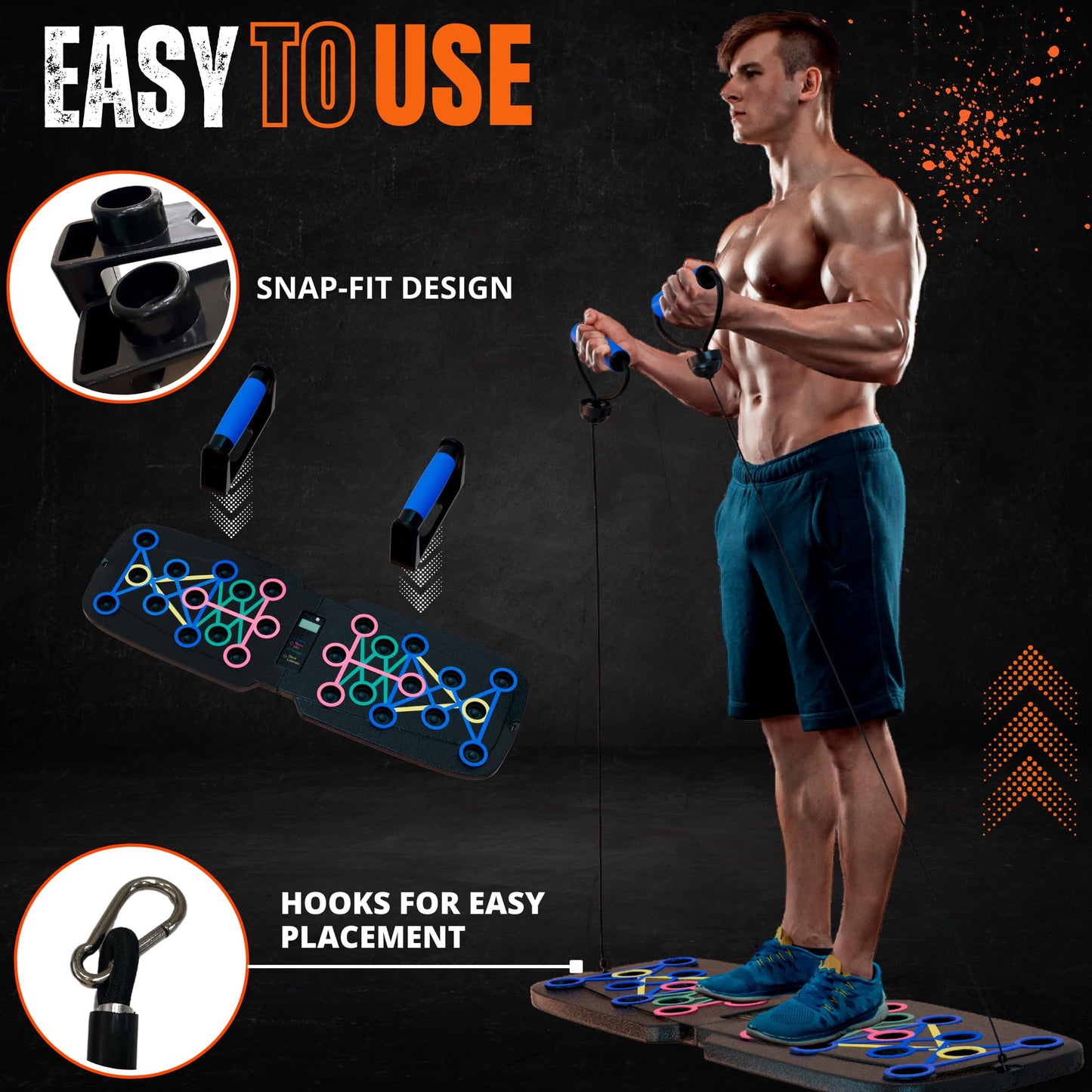 Clikshop Push Up Board – Foldable Push Up Bar System with Resistance Bands | Perfect Pushups for Men | Portable Pushup Board & Calisthenics Equipment for Strength Training at Home or Gym