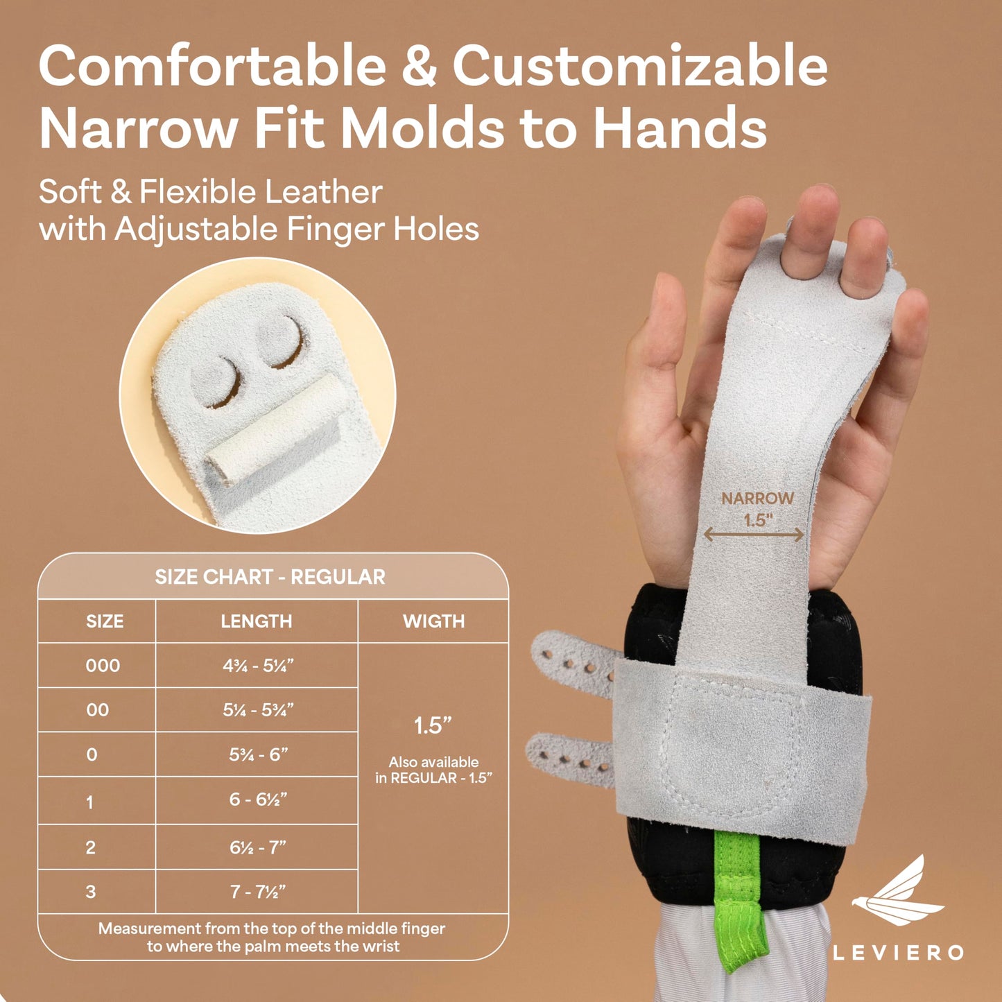 LEVIERO Gymnastics Grips Set Narrow Squeeze, Grips for Gymnastics Girls, Dowel Grips with Soft Leather, Double Buckle Wrist Closure, and Adjustable Finger Holes, for All Ages - (White, 2)