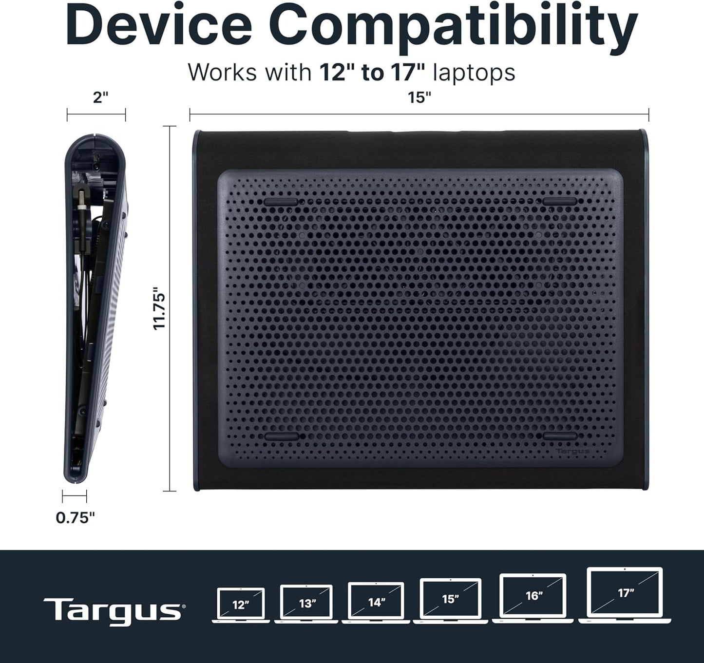 Targus 17 Inch 17" (AWE55US) Dual Fan Lap Chill Mat - Soft Neoprene Laptop Cooling Pad for Heat Protection, Fits Most