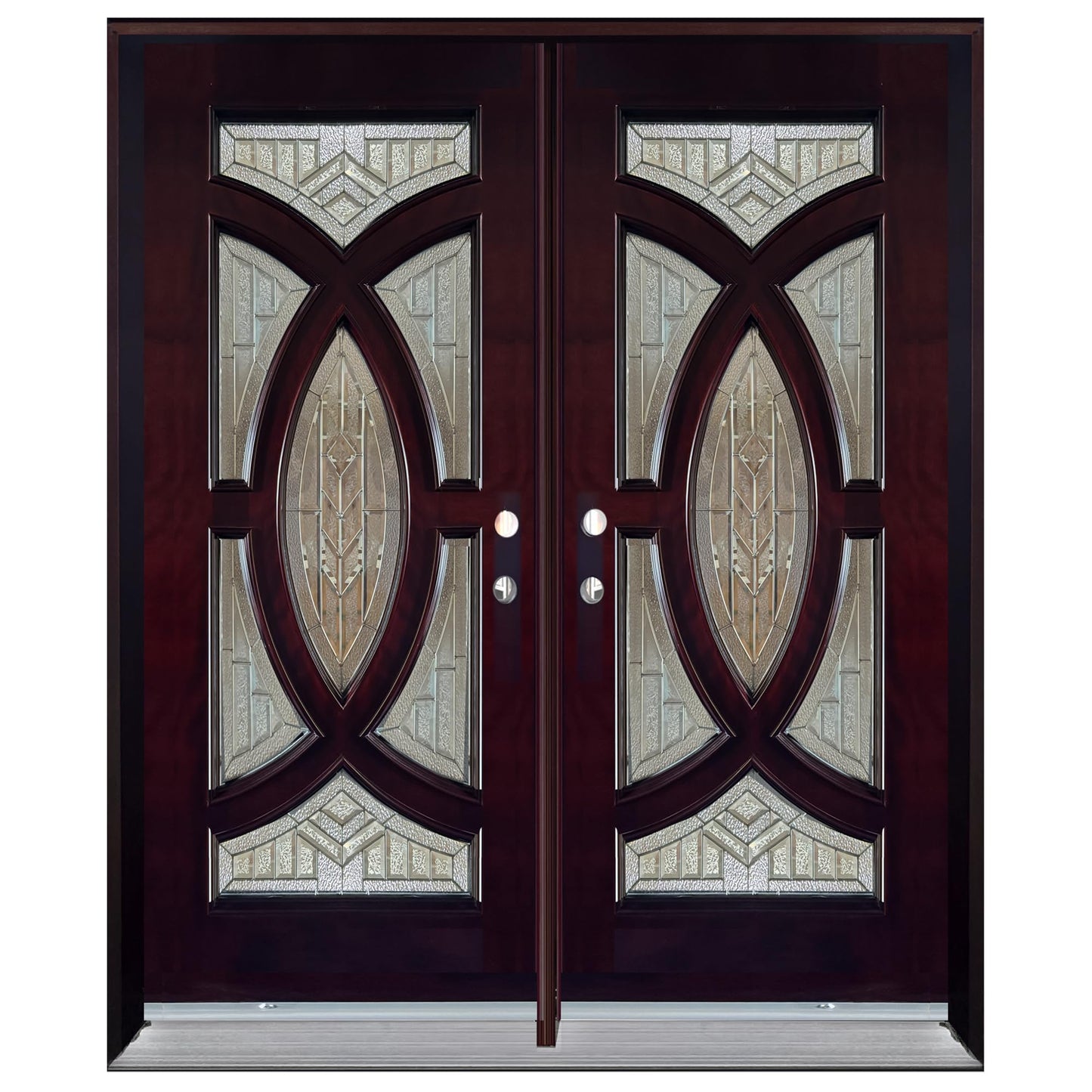 BGW Doors - Exterior Wood Door with Decorative Glass Pre-Hung Pre-Finished Double Entry Door M705- Righthand Swing 61 1/" X 81 "X 5 1/4"