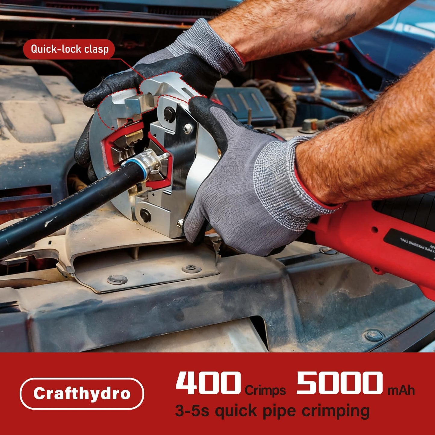 Electric Hydraulic Hose Crimpers 18V Battery AC Crimping Tool Kit - Handheld Hydra-Krimp A/C Crimper with 7 Snap-On Dies for Auto AC Repair, Air Conditioning Line Crimping Pliers