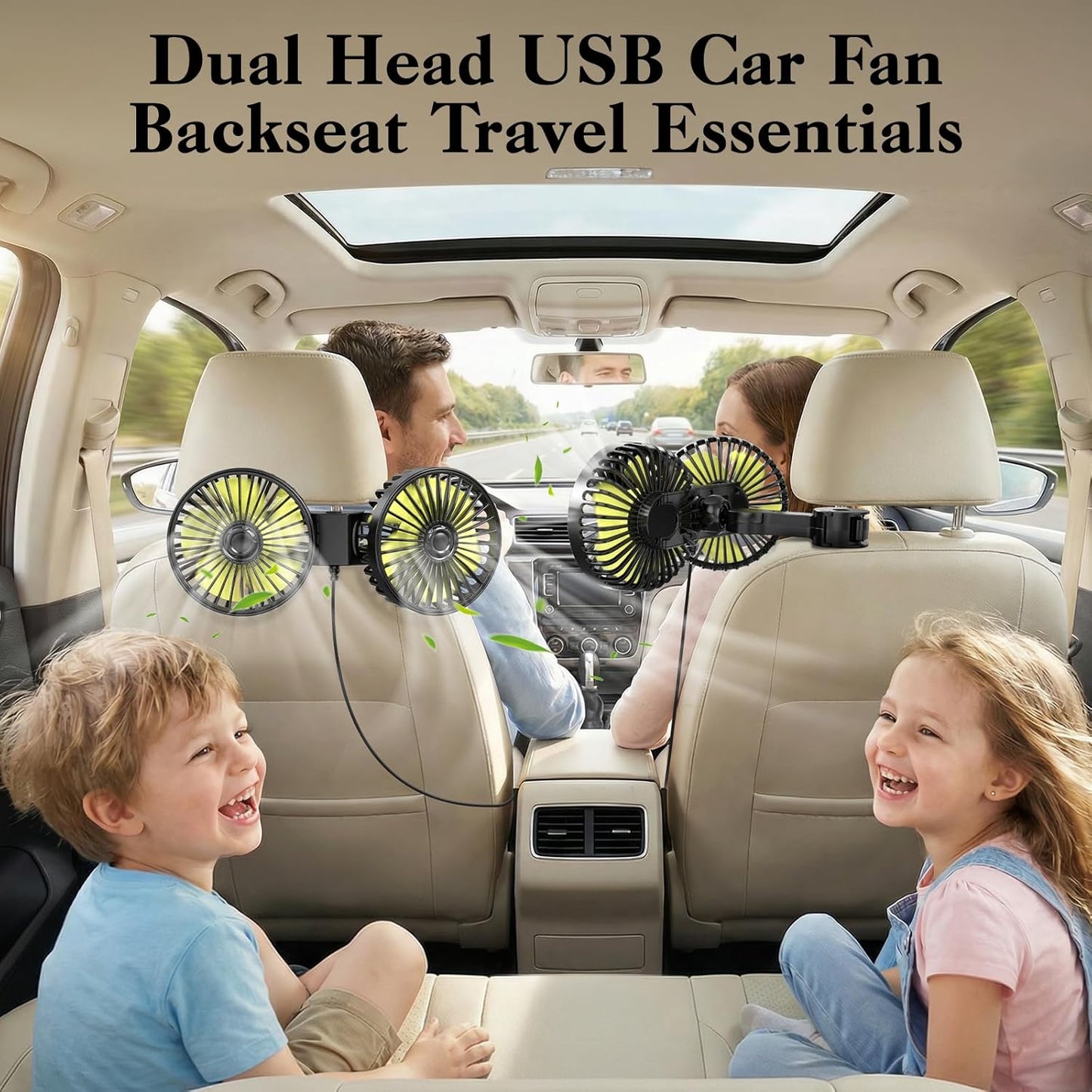 Dual Backseat Car Fan - Kid-Friendly Airflow Solution for Rear Seats